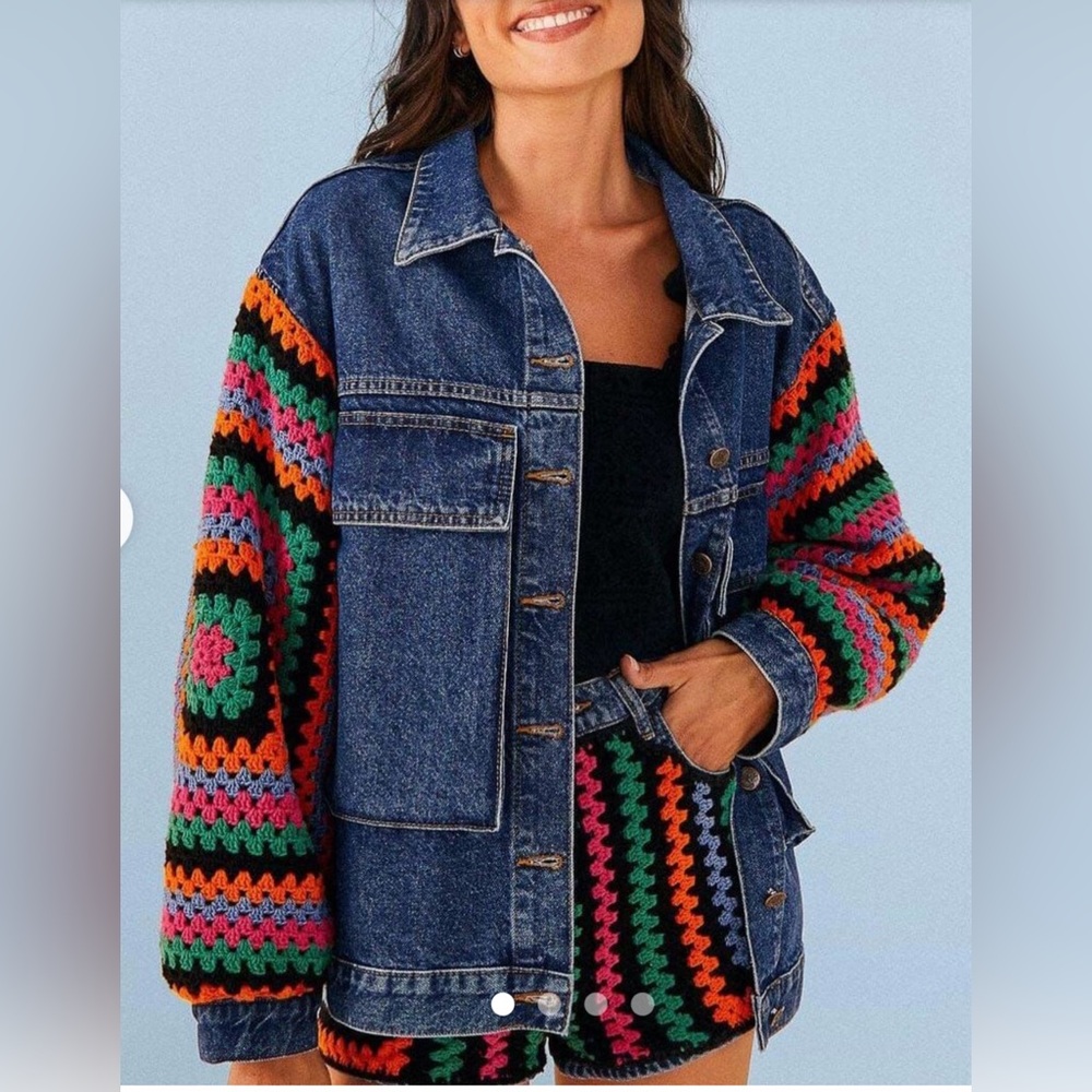 FARM Rio Denim Blue Crochet Jacket - Picture 1 of 12
